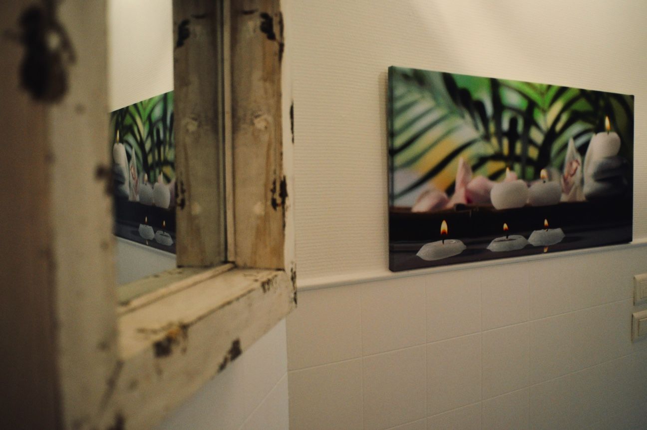 Miroir en bois flotté et tableau zen